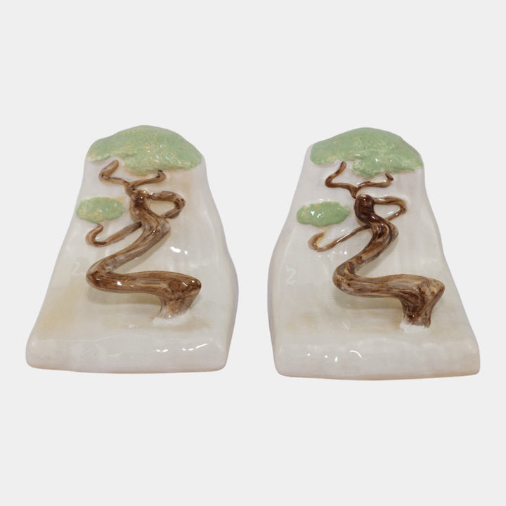 Roseville Ming Tree White 1949 Mid Century Modern Pottery Ceramic Bookends 559