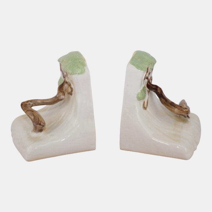 Roseville Ming Tree White 1949 Mid Century Modern Pottery Ceramic Bookends 559