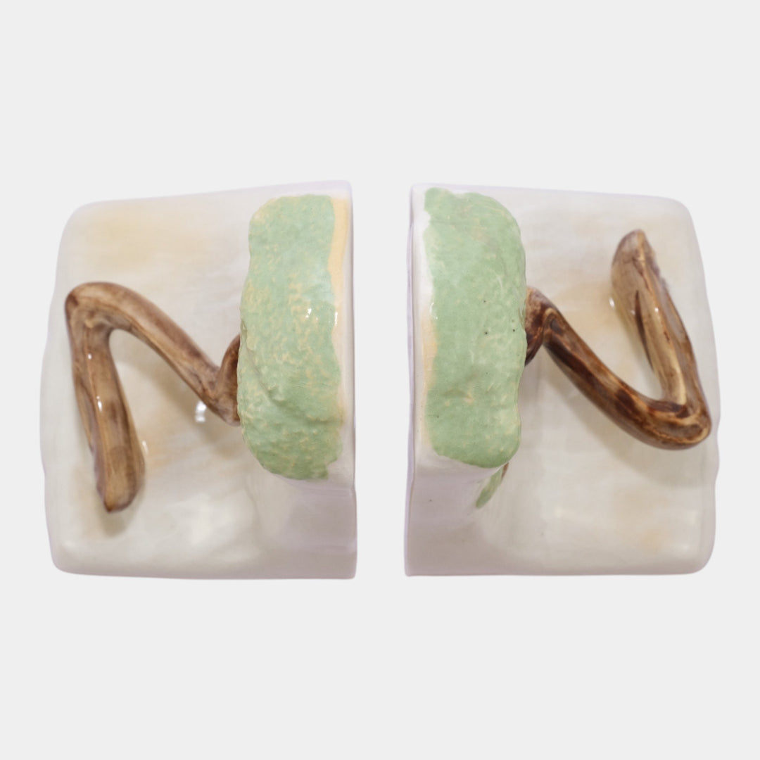 Roseville Ming Tree White 1949 Mid Century Modern Pottery Ceramic Bookends 559