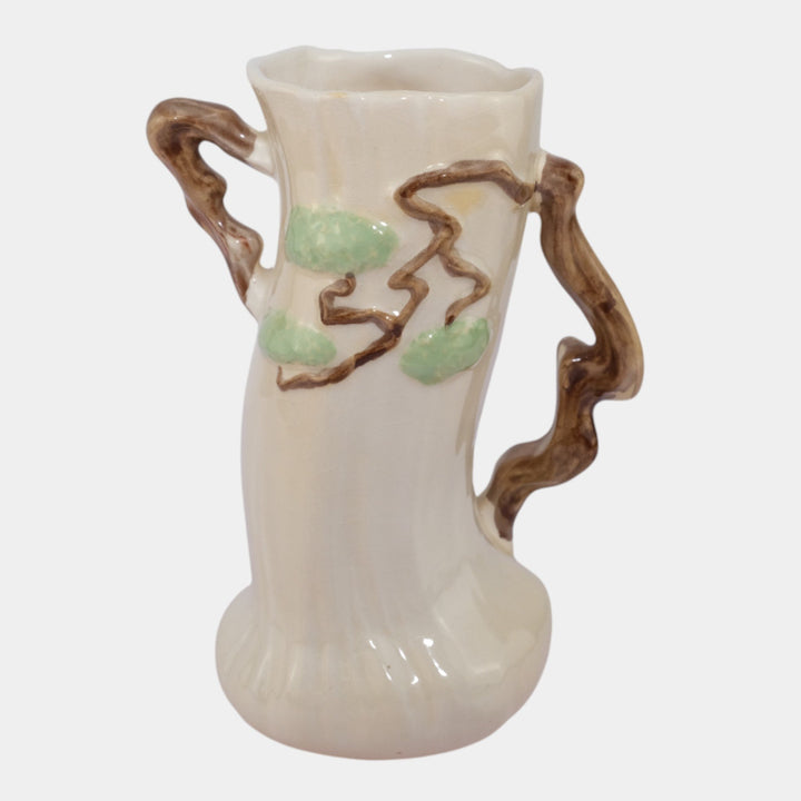 Roseville Ming Tree White 1949 Mid Century Modern Art Pottery Handled Vase 582-8