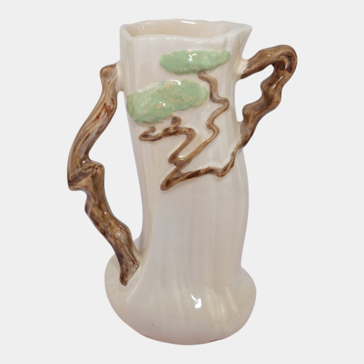 Roseville Ming Tree White 1949 Mid Century Modern Art Pottery Handled Vase 582-8