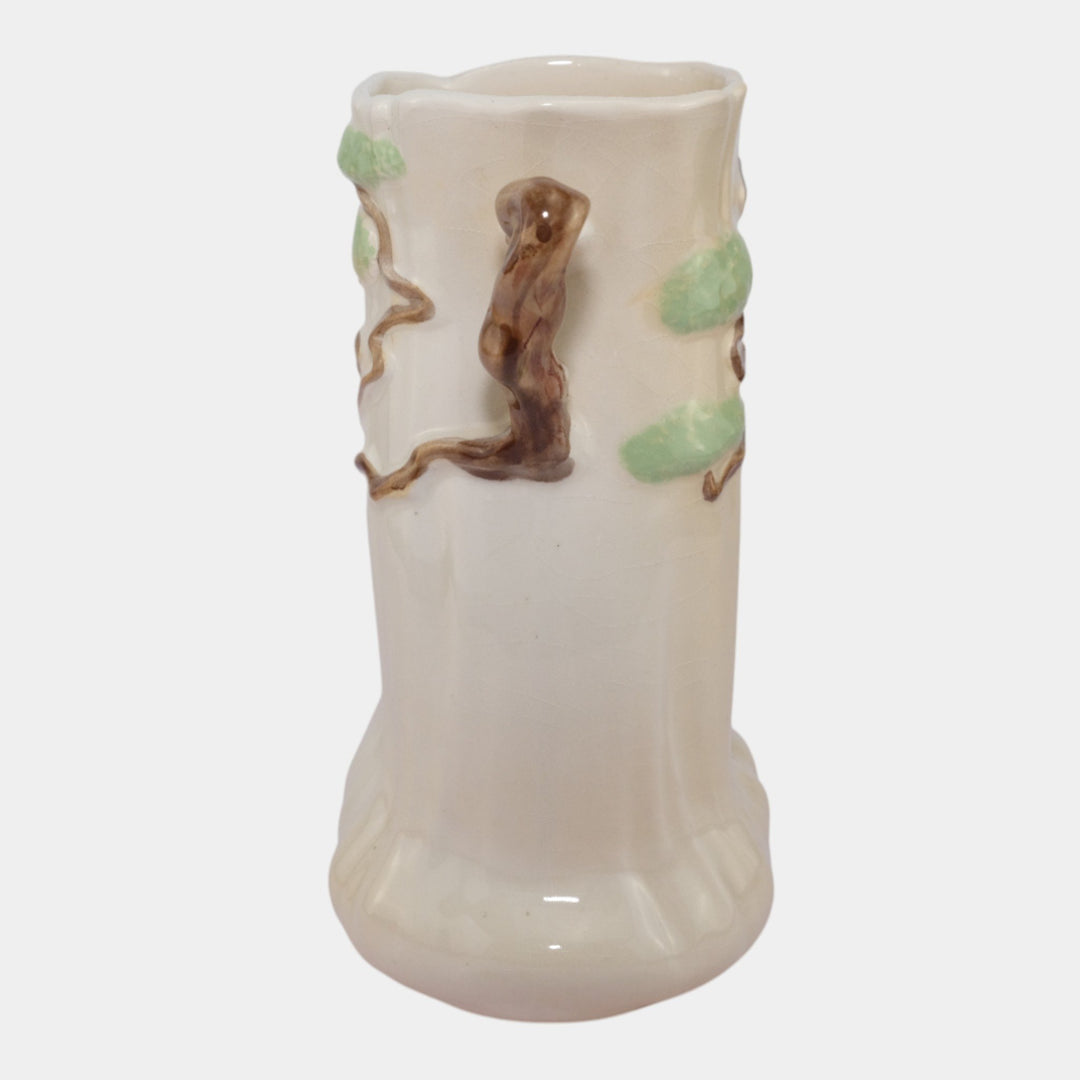Roseville Ming Tree White 1949 Mid Century Modern Art Pottery Handled Vase 582-8
