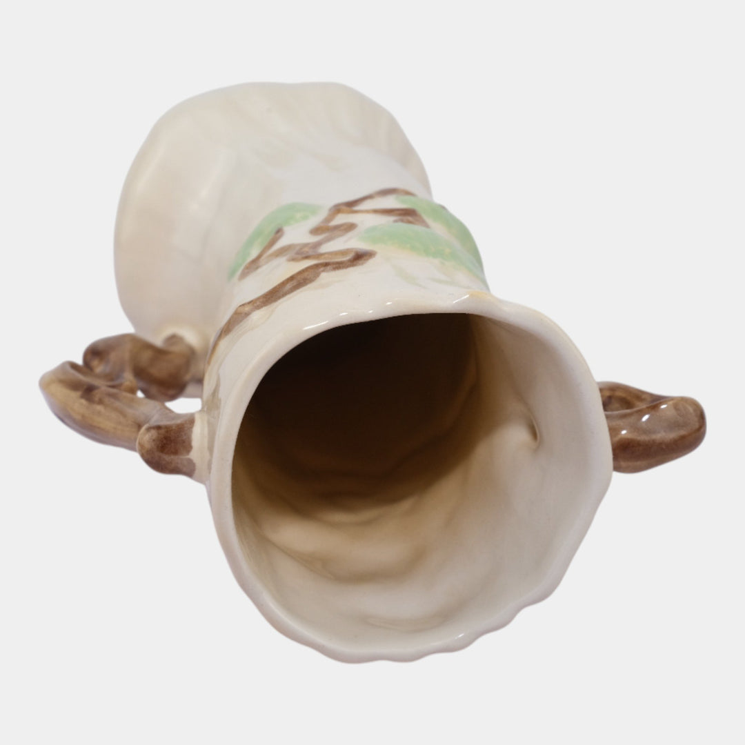 Roseville Ming Tree White 1949 Mid Century Modern Art Pottery Handled Vase 582-8