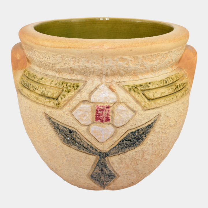 Roseville Mostique Tan 1916 Vintage Art Pottery Jardiniere For Pedestal 622-8 - Just Art Pottery