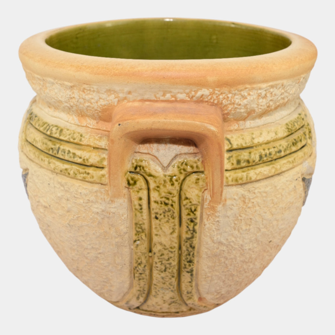 Roseville Mostique Tan 1916 Vintage Art Pottery Jardiniere For Pedestal 622-8 - Just Art Pottery