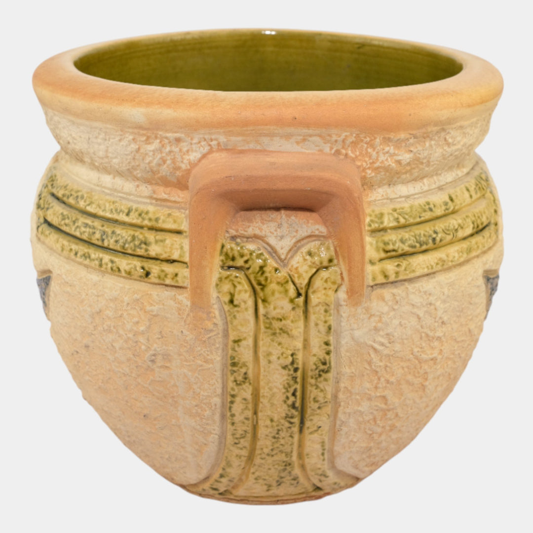 Roseville Mostique Tan 1916 Vintage Art Pottery Jardiniere For Pedestal 622-8 - Just Art Pottery