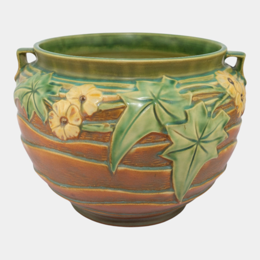 Roseville Luffa Brown 1934 Vintage Art Pottery Jardiniere For Pedestal 631-8 - Just Art Pottery