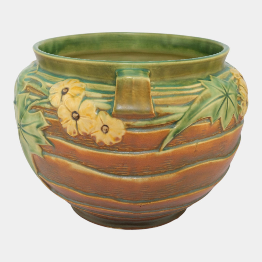 Roseville Luffa Brown 1934 Vintage Art Pottery Jardiniere For Pedestal 631-8 - Just Art Pottery