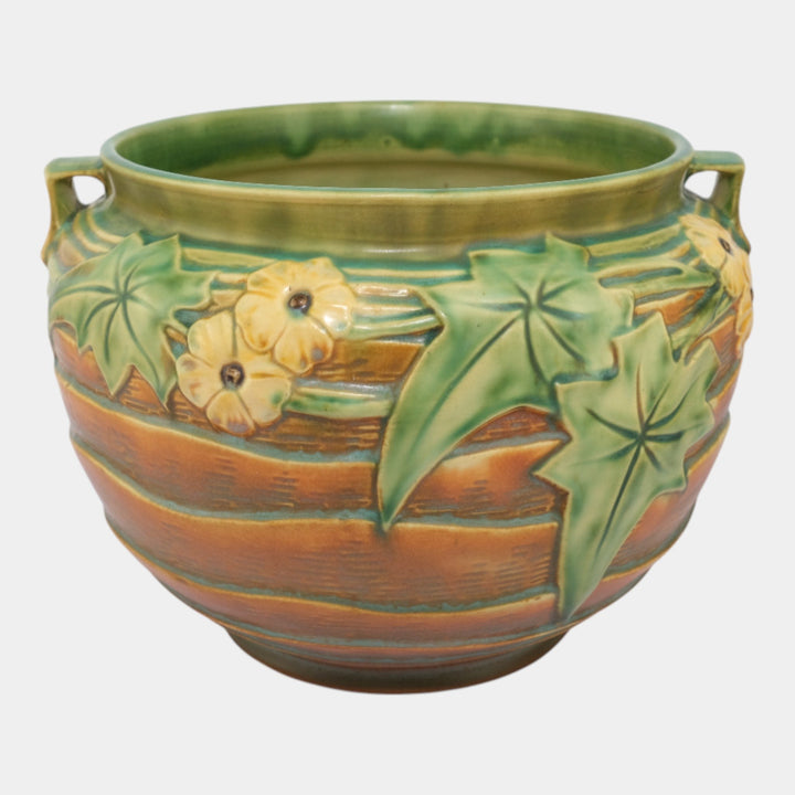 Roseville Luffa Brown 1934 Vintage Art Pottery Jardiniere For Pedestal 631-8 - Just Art Pottery