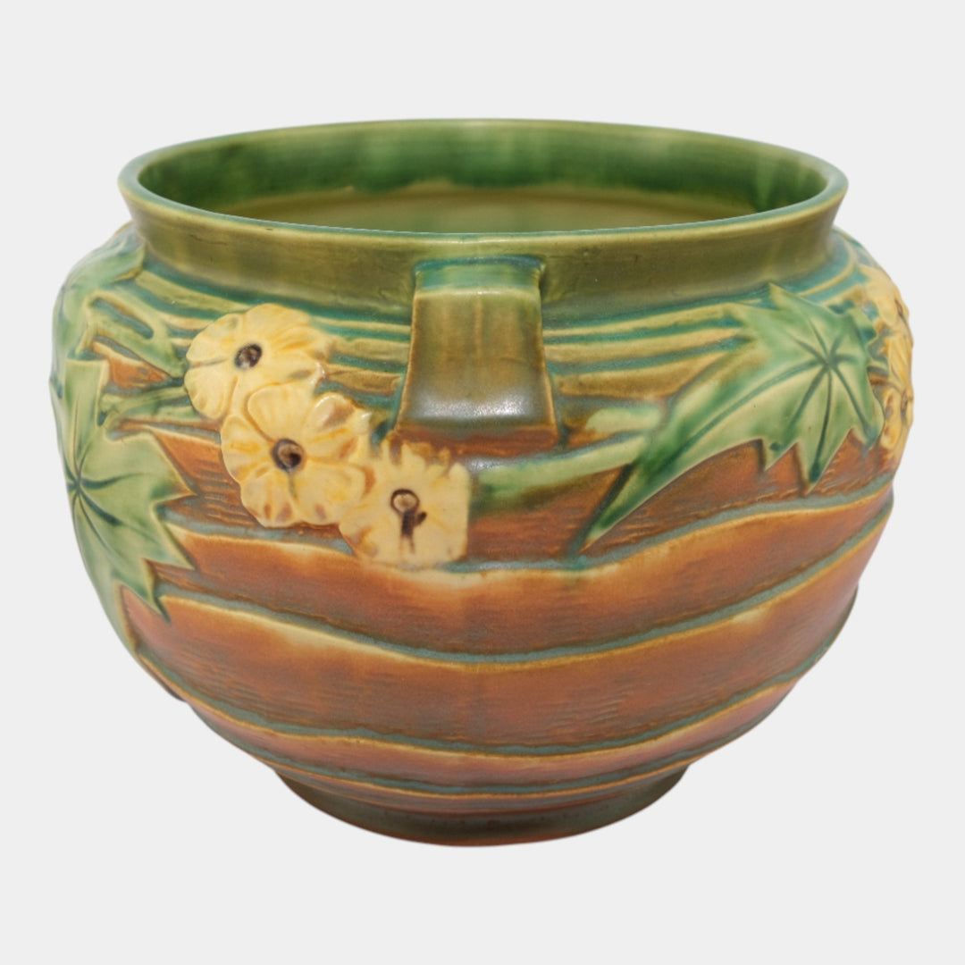 Roseville Luffa Brown 1934 Vintage Art Pottery Jardiniere For Pedestal 631-8 - Just Art Pottery