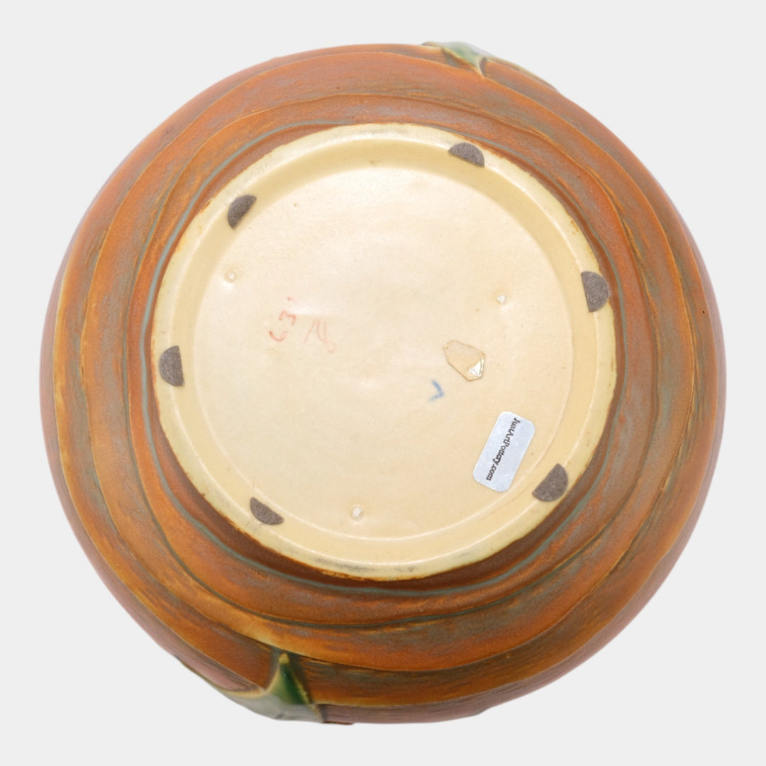Roseville Luffa Brown 1934 Vintage Art Pottery Jardiniere For Pedestal 631-8 - Just Art Pottery