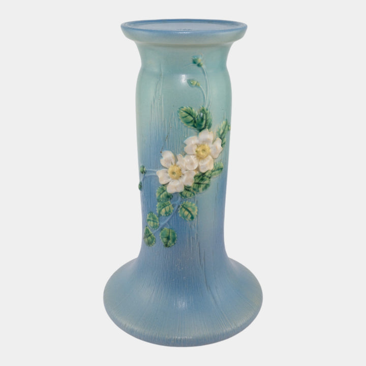 Roseville White Rose Blue 1940 Vintage Art Pottery Ceramic Pedestal 653-8 - Just Art Pottery