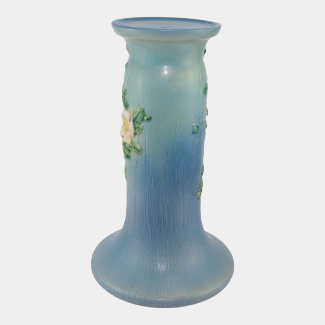 Roseville White Rose Blue 1940 Vintage Art Pottery Ceramic Pedestal 653-8 - Just Art Pottery