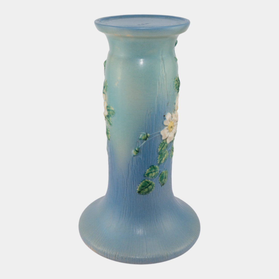 Roseville White Rose Blue 1940 Vintage Art Pottery Ceramic Pedestal 653-8 - Just Art Pottery