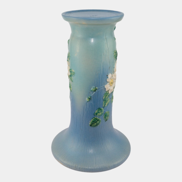 Roseville White Rose Blue 1940 Vintage Art Pottery Ceramic Pedestal 653-8 - Just Art Pottery