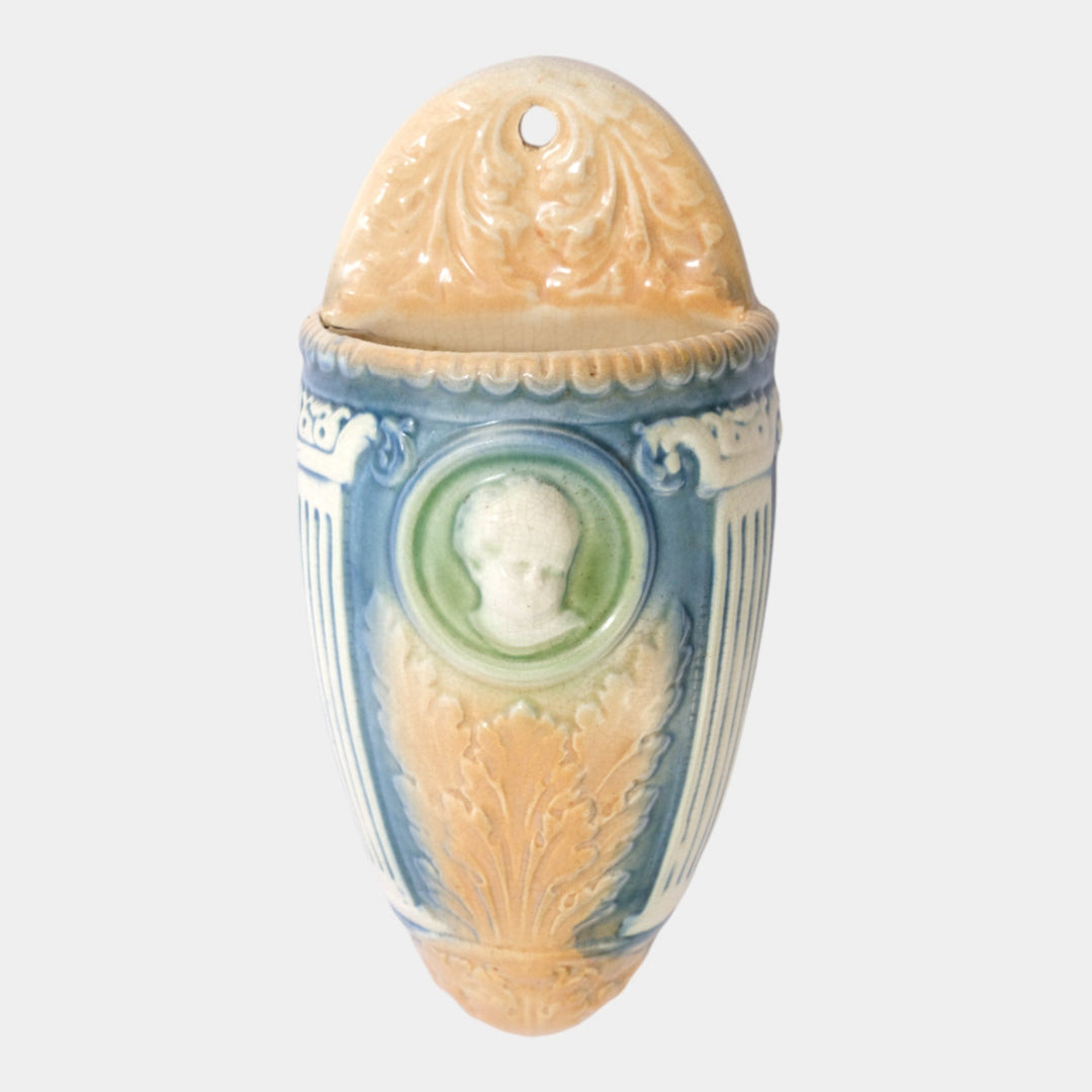 Roseville Cameo II 1908 Vintage Art Pottery Ceramic Cherub Medallion Wall Pocket - Just Art Pottery