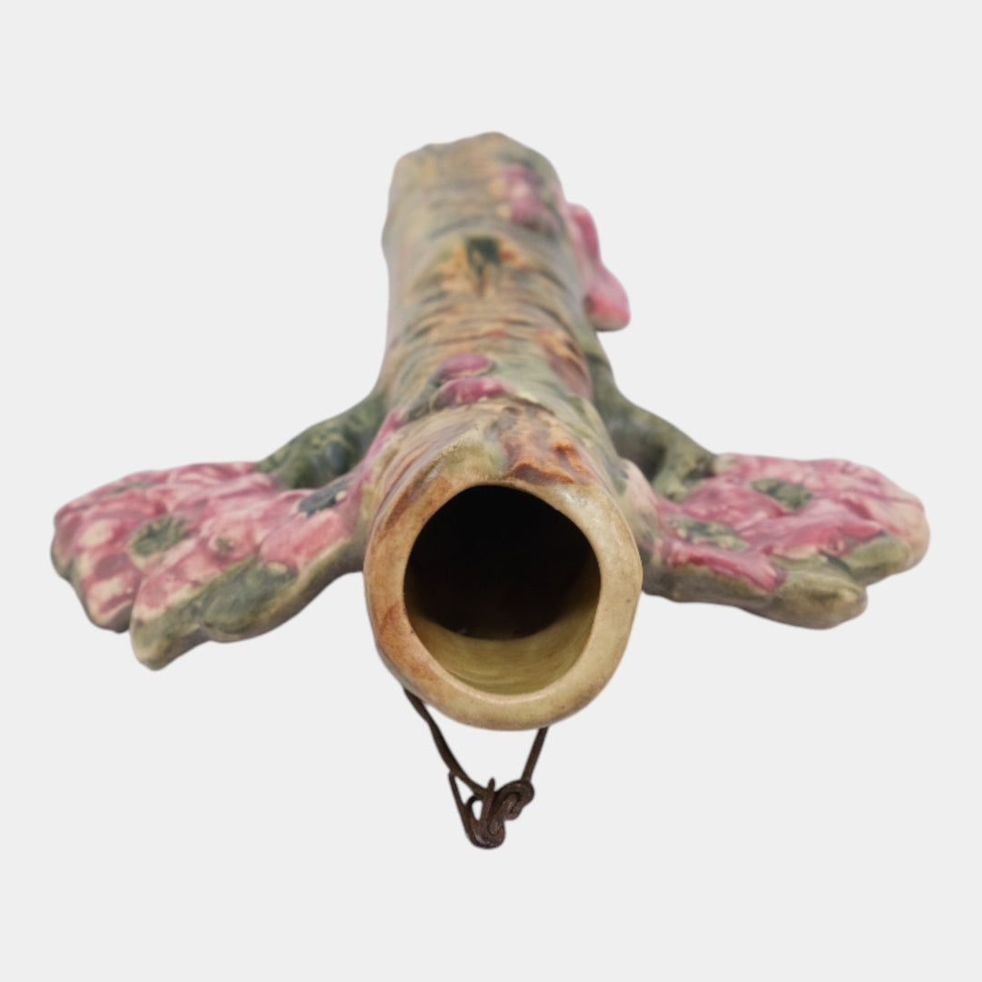 Weller Woodcraft 1920s Vintage Pottery Brown Red Floral Ceramic Wall Pocket - Just Art Pottery