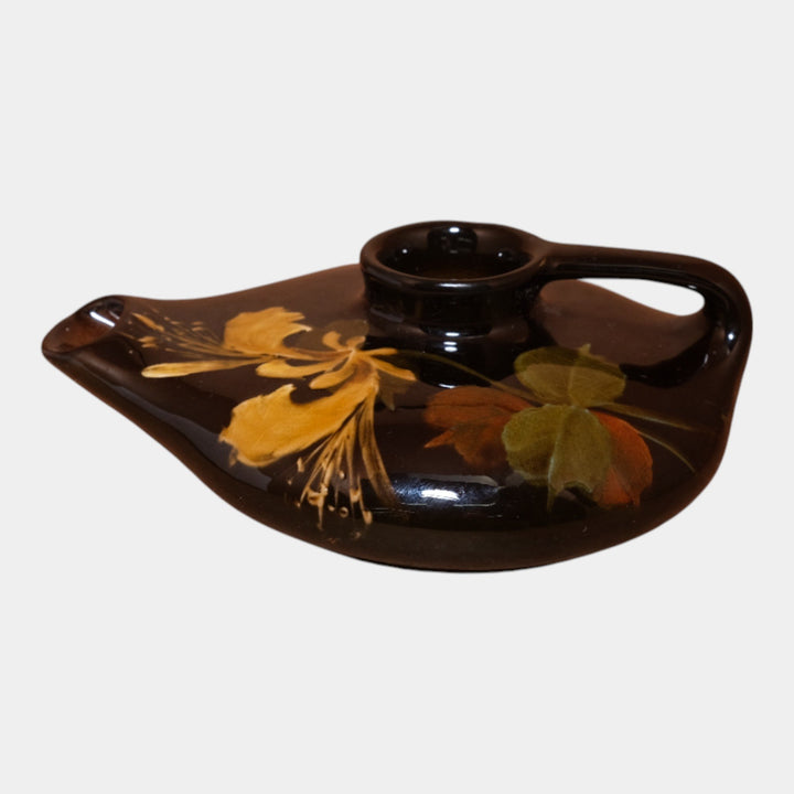 Cambridge Pottery Standard Glaze Yellow Floral Aladdin Lamp Squat Vase 237 - Just Art Pottery