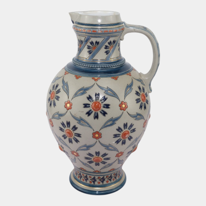 Villeroy & Boch Mettlach German Vintage Art Pottery Gray Geometric Pitcher 1902 - Just Art Pottery