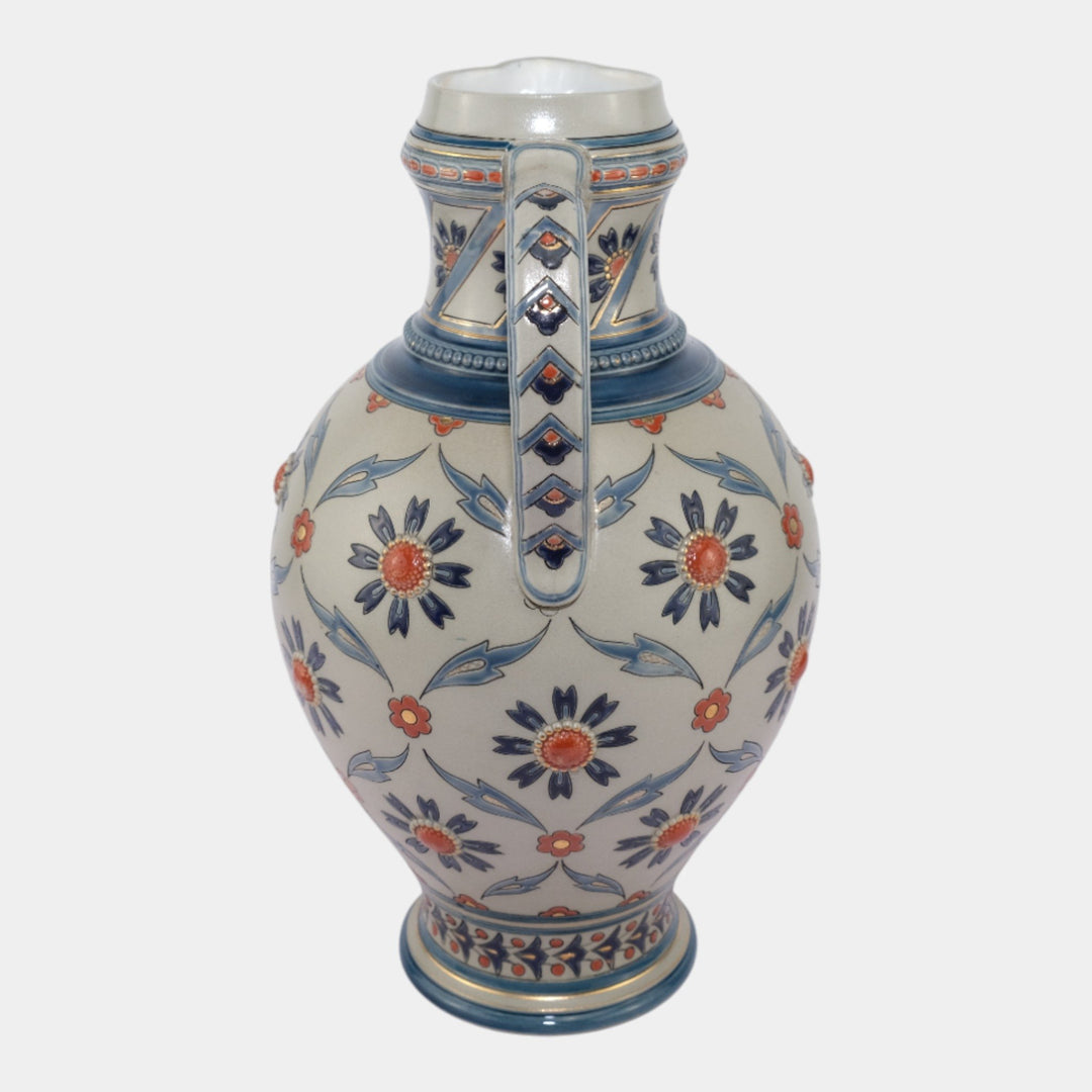 Villeroy & Boch Mettlach German Vintage Art Pottery Gray Geometric Pitcher 1902 - Just Art Pottery