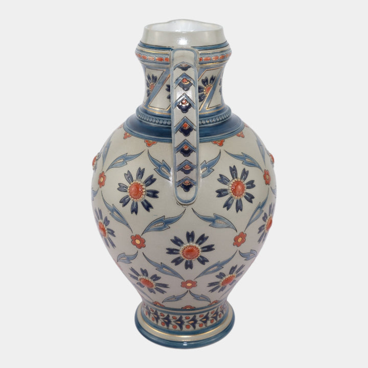 Villeroy & Boch Mettlach German Vintage Art Pottery Gray Geometric Pitcher 1902 - Just Art Pottery