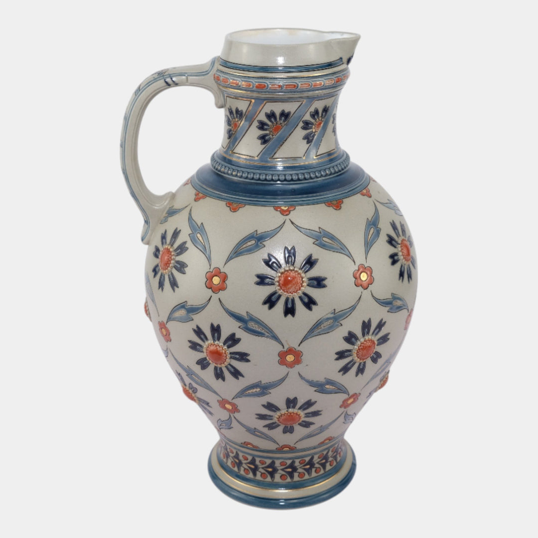 Villeroy & Boch Mettlach German Vintage Art Pottery Gray Geometric Pitcher 1902 - Just Art Pottery