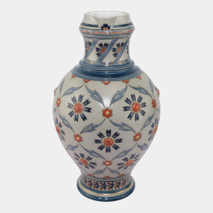 Villeroy & Boch Mettlach German Vintage Art Pottery Gray Geometric Pitcher 1902 - Just Art Pottery