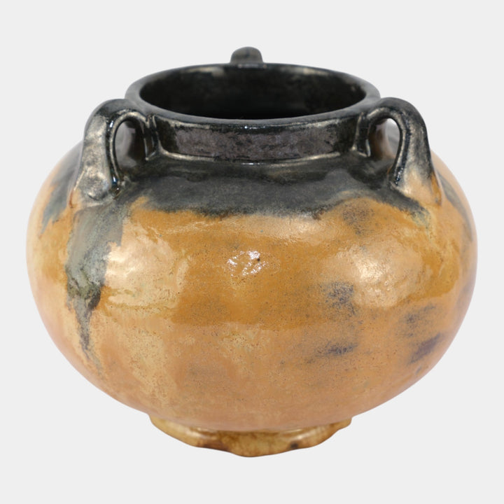 Fulper Arts And Crafts Pottery Butterscotch Black Flambe Glaze Pottery Vase 564