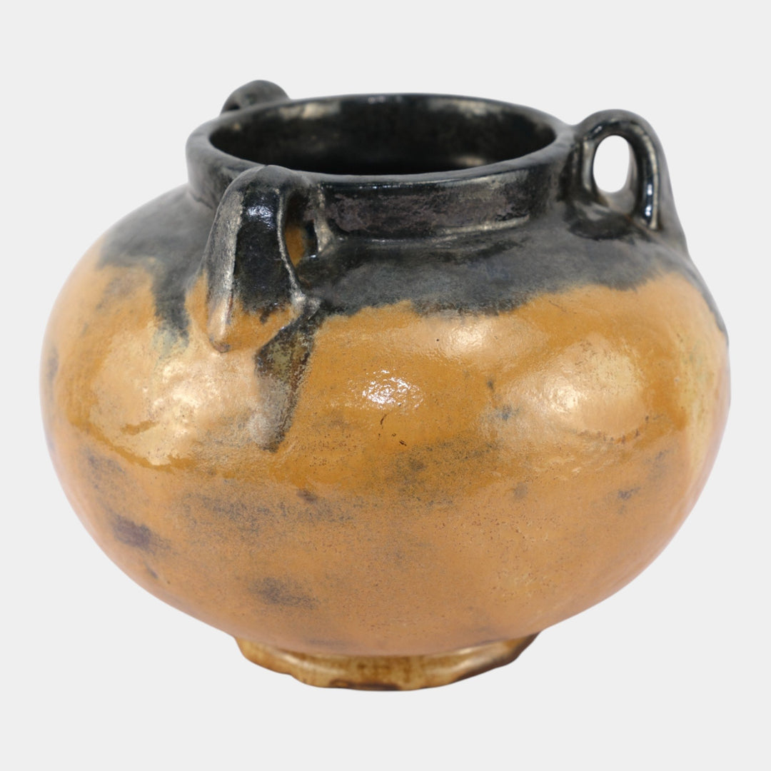 Fulper Arts And Crafts Pottery Butterscotch Black Flambe Glaze Pottery Vase 564