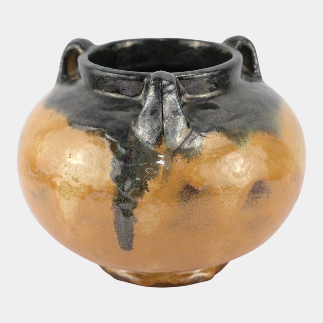 Fulper Arts And Crafts Pottery Butterscotch Black Flambe Glaze Pottery Vase 564