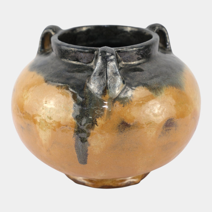 Fulper Arts And Crafts Pottery Butterscotch Black Flambe Glaze Pottery Vase 564