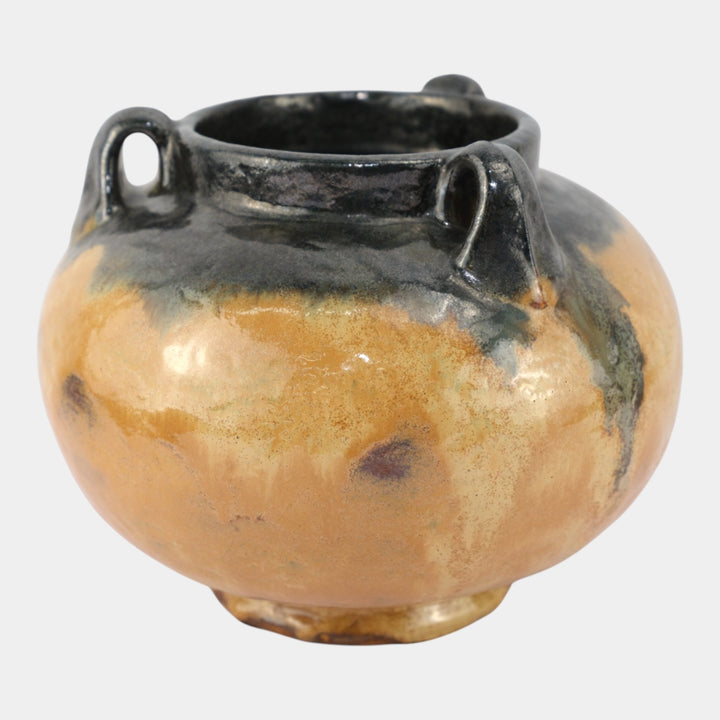 Fulper Arts And Crafts Pottery Butterscotch Black Flambe Glaze Pottery Vase 564