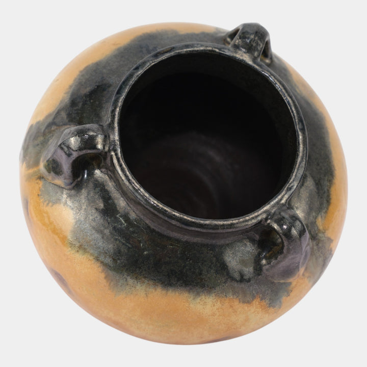 Fulper Arts And Crafts Pottery Butterscotch Black Flambe Glaze Pottery Vase 564