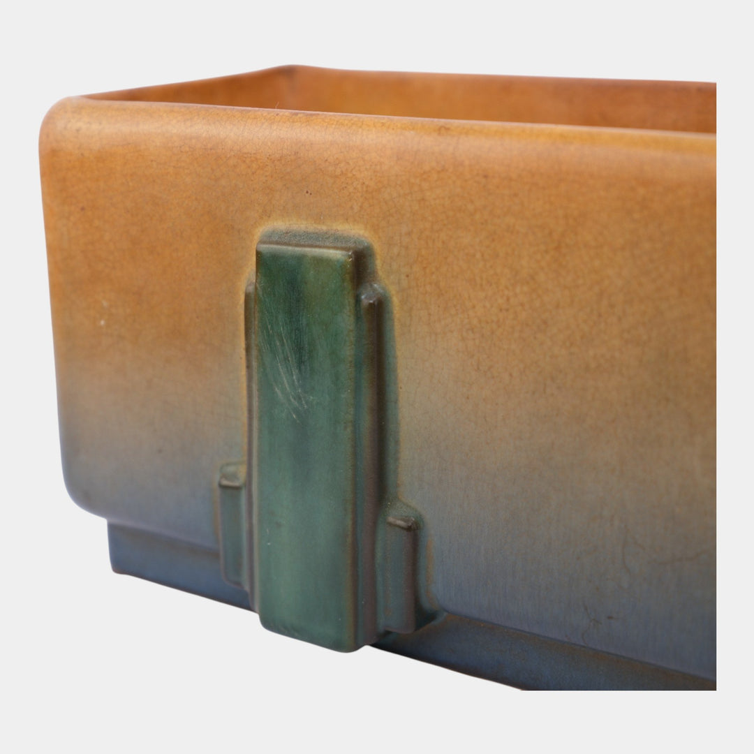 Roseville Futura Artcraft 1928 Art Pottery Tan Blue Window Box Planter 376-15 - Just Art Pottery