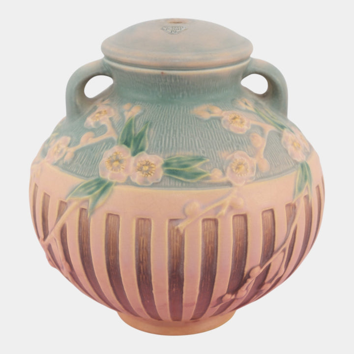 Roseville Cherry Blossom Pink 1933 Art Deco Pottery Ceramic Lamp Base 625-8