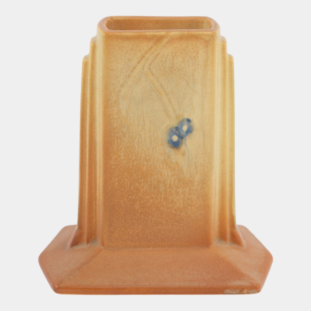 Roseville Futura Tan 1928 Vintage Art Deco Ceramic Tombstone Vase 423-6 - Just Art Pottery