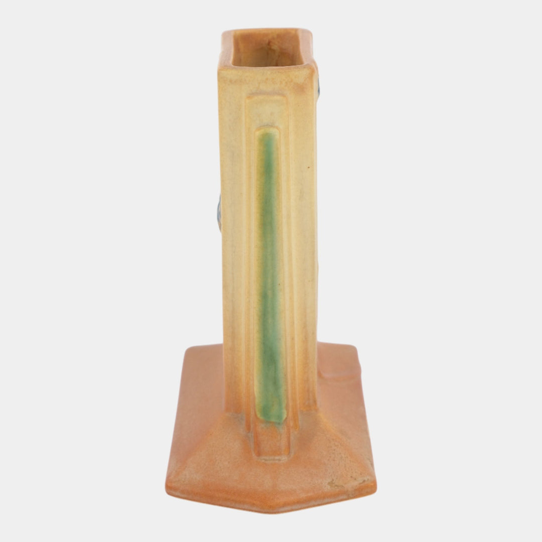 Roseville Futura Tan 1928 Vintage Art Deco Ceramic Tombstone Vase 423-6 - Just Art Pottery
