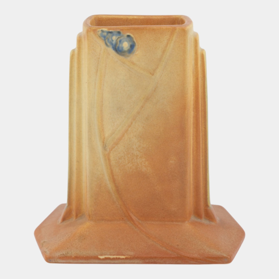 Roseville Futura Tan 1928 Vintage Art Deco Ceramic Tombstone Vase 423-6 - Just Art Pottery