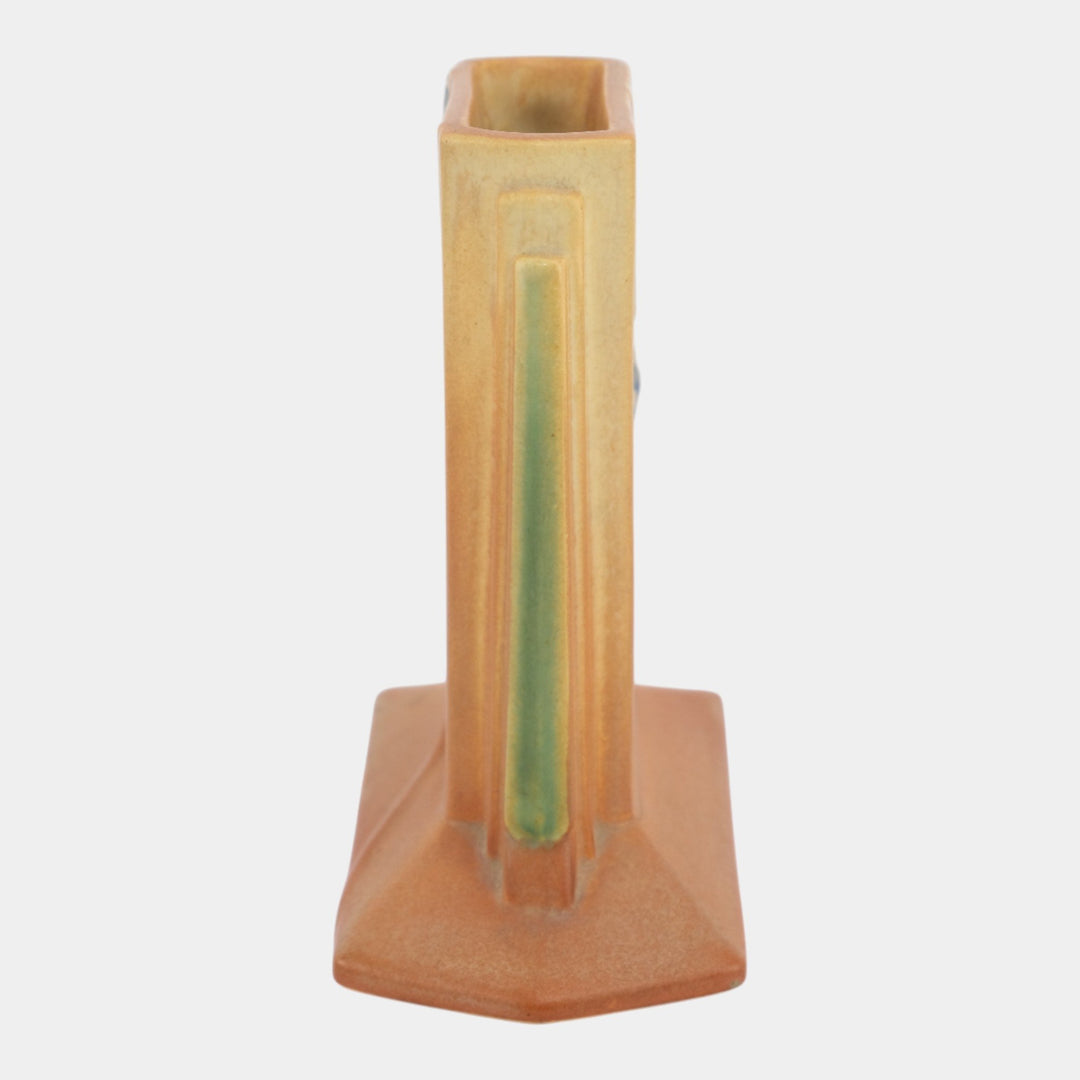 Roseville Futura Tan 1928 Vintage Art Deco Ceramic Tombstone Vase 423-6 - Just Art Pottery