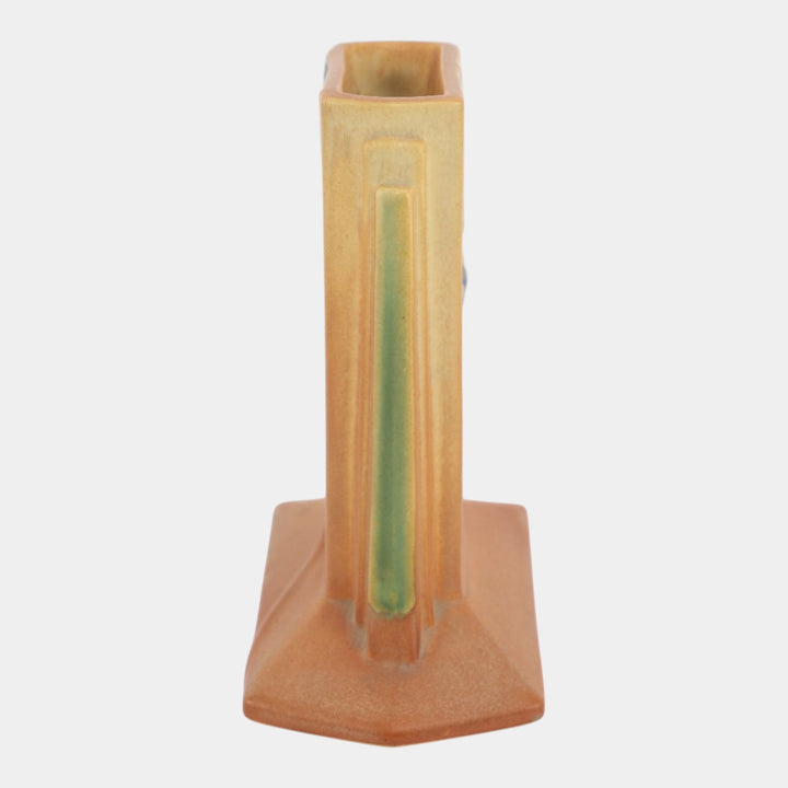 Roseville Futura Tan 1928 Vintage Art Deco Ceramic Tombstone Vase 423-6 - Just Art Pottery
