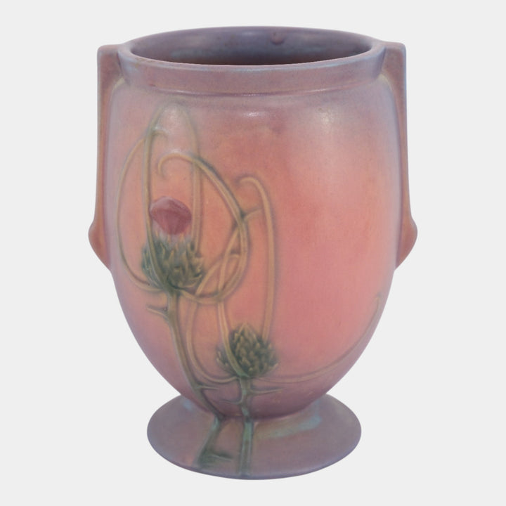 Roseville Futura Pink Purple 1928 Vintage Art Deco Pottery Thistle Vase 427-8