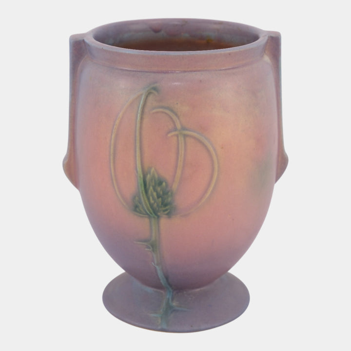 Roseville Futura Pink Purple 1928 Vintage Art Deco Pottery Thistle Vase 427-8