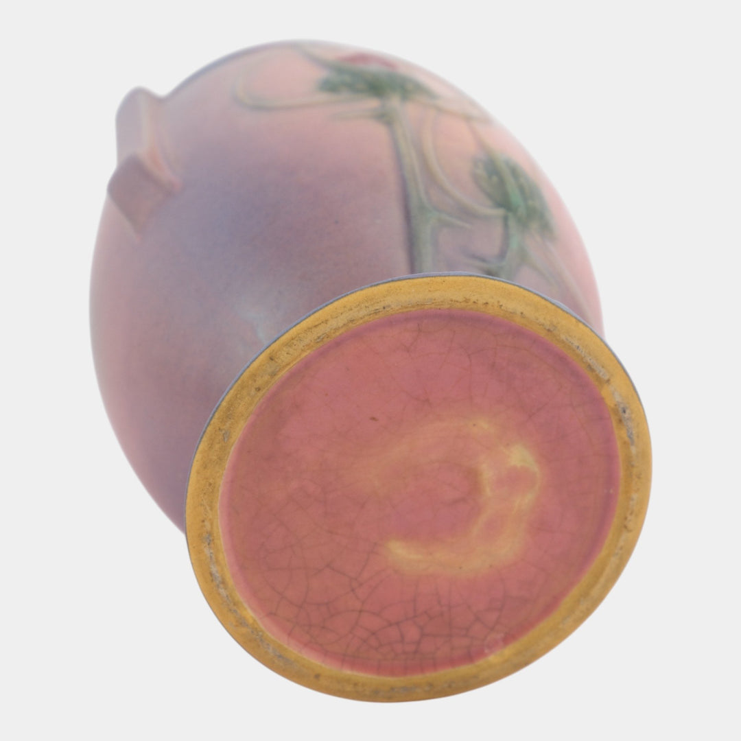 Roseville Futura Pink Purple 1928 Vintage Art Deco Pottery Thistle Vase 427-8