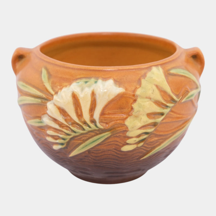 Roseville Freesia Brown 1945 Vintage Pottery Ceramic Jardiniere Planter 669-4 - Just Art Pottery
