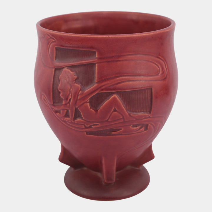 Roseville Silhouette Red 1950 Vintage Art Pottery Nude Ceramic Vase 763-8