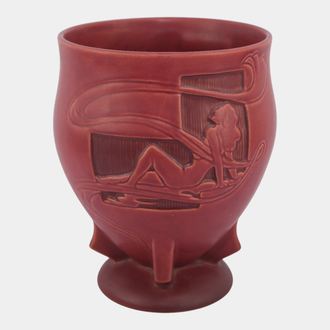 Roseville Silhouette Red 1950 Vintage Art Pottery Nude Ceramic Vase 763-8