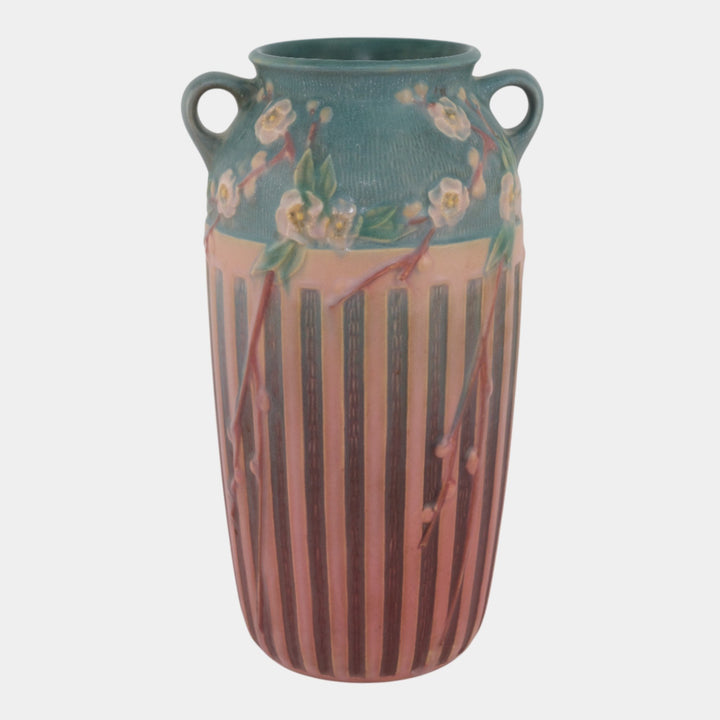 Roseville Cherry Blossom Pink 1933 Vintage Pottery Ceramic Flower Vase 627-12