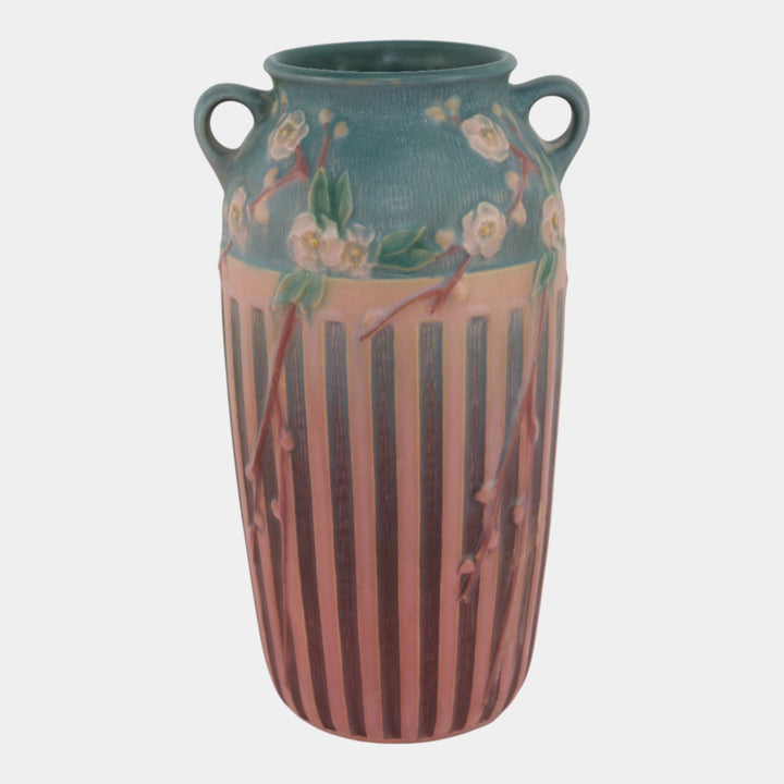 Roseville Cherry Blossom Pink 1933 Vintage Pottery Ceramic Flower Vase 627-12