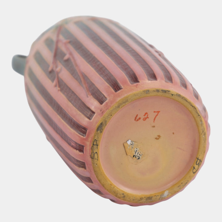 Roseville Cherry Blossom Pink 1933 Vintage Pottery Ceramic Flower Vase 627-12