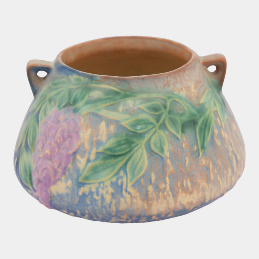 Roseville Wisteria Blue Vintage Art and Crafts Pottery Ceramic Bowl Vase 242-4